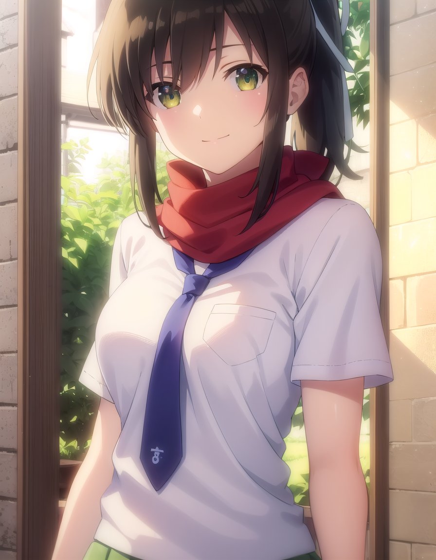 skasuka, <lora:sk asuka s1-lora-nochekaiser:1>,asuka, brown hair, (green eyes:1.3), ribbon, hair ribbon, ponytail, smile,BREAK skirt, school uniform, necktie, scarf, short sleeves,BREAK indoors, classroom,BREAK looking at viewer, (cowboy shot:1.5),BREAK <lyco:GoodHands-beta2:1>, (masterpiece:1.2), best quality, high resolution, unity 8k wallpaper, (illustration:0.8), (beautiful detailed eyes:1.6), extremely detailed face, perfect lighting, extremely detailed CG, (perfect hands, perfect anatomy),