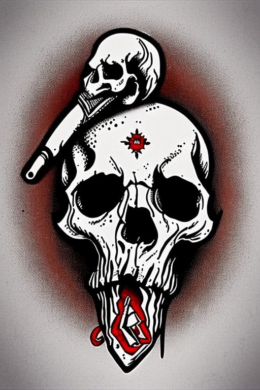 ukrtattoo, skull oseledec hair, smoke pipe, weapon, vyshyvanka background <lora:ukrtattoo:1>