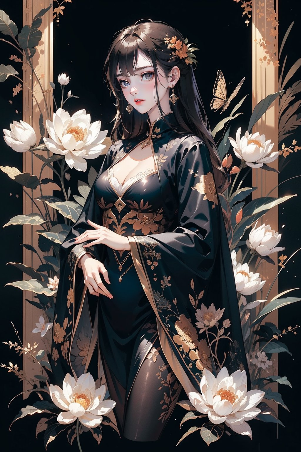 masterpiece,best quality,ultra-detailed,1girl,in the classroom,black theme,gold edge,<lora:md_20230907194637-000009:0.8>,illustration,