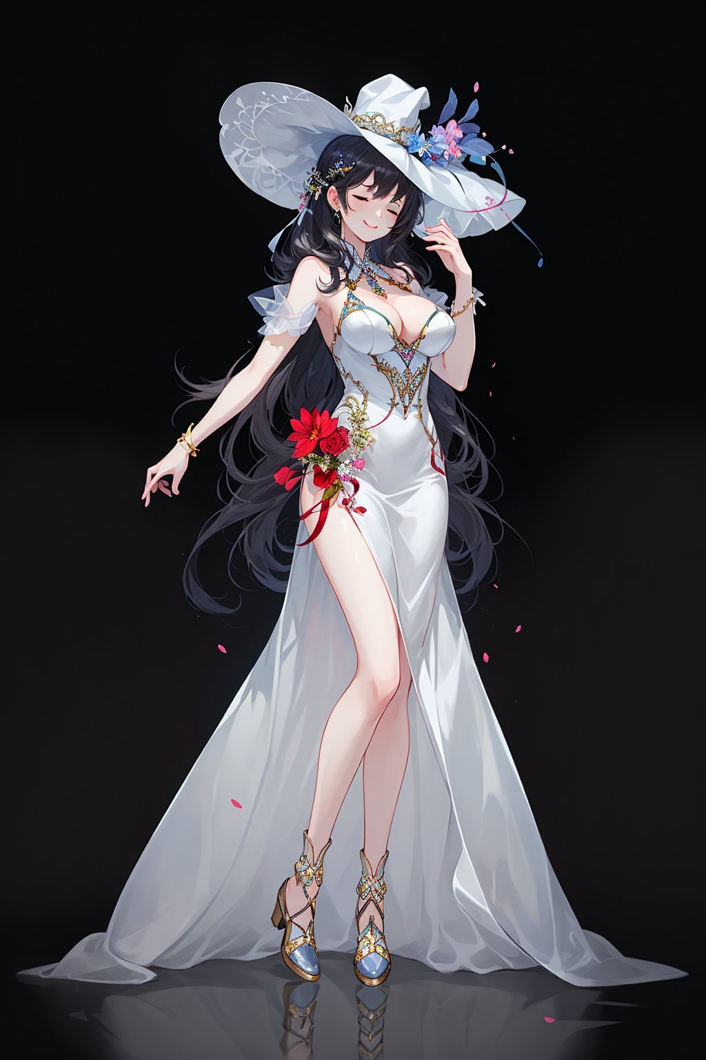 1girl，long hair,long dress,huge hat,smile,close eyes, full body, <lora:As_Sa:1>, (((masterpiece,best quality))),((good structure,Good composition,good atomy)), ((clear, original,beautiful)),