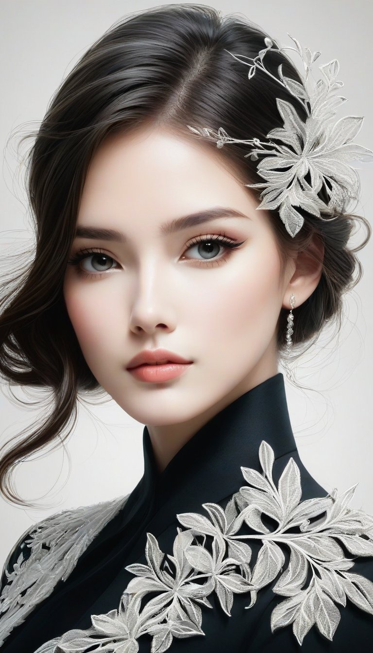 illustration,1girl,Elegant,Portrait Photogram,detailed gorgeous face,