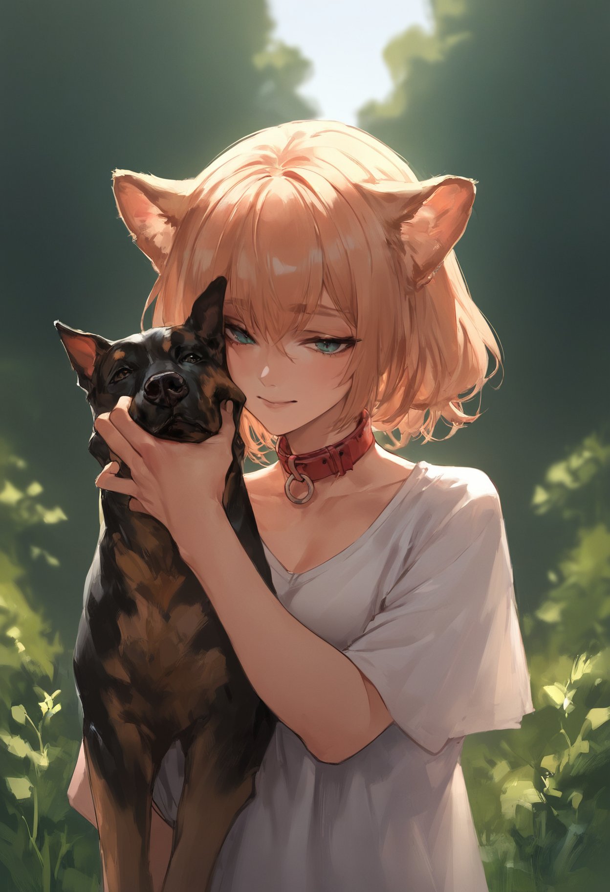 zPDXL, hi resBREAK 1girl, catgirl, domestic dog, outside, sunlight, playing, joy, collar, petting<lora:leander_ponyXL_v10:0.6> <lora:scoreSlider_ponyXL_v10:1> <lora:polki_ponyXL_v10:0.8>