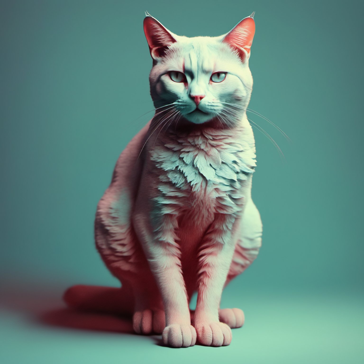 by Ilya Mashkov, Raw digital photo, elegant, Disgusting cat, Spring, Ultra Detailed, Horror, Neo Dada Art, Ambient lighting, sharp and in focus, film camera, 80mm, anaglyph filter