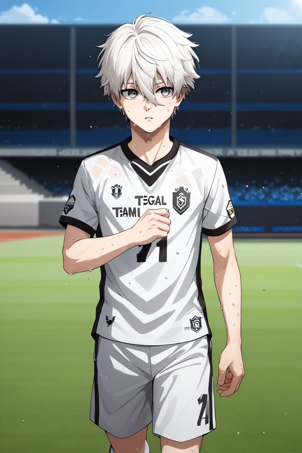 score_9, score_8_up, score_7_up, source_anime, BREAK, 1boy, bishounen, pale skin, (facing to the side, three quarter view:1.4), BREAK, white hair, grey eyes, (skinny:1.1), topless, soccer uniform, sweat, wet, detailed eyelashes, detailed eyes, broad shouldered, neutral expression, BREAK, outdoors, soccer field, day, running, boy, nagi_seishirou<lora:EMS-342536-EMS:0.800000>, <lora:EMS-18850-EMS:0.800000>, <lora:EMS-359219-EMS:0.800000>