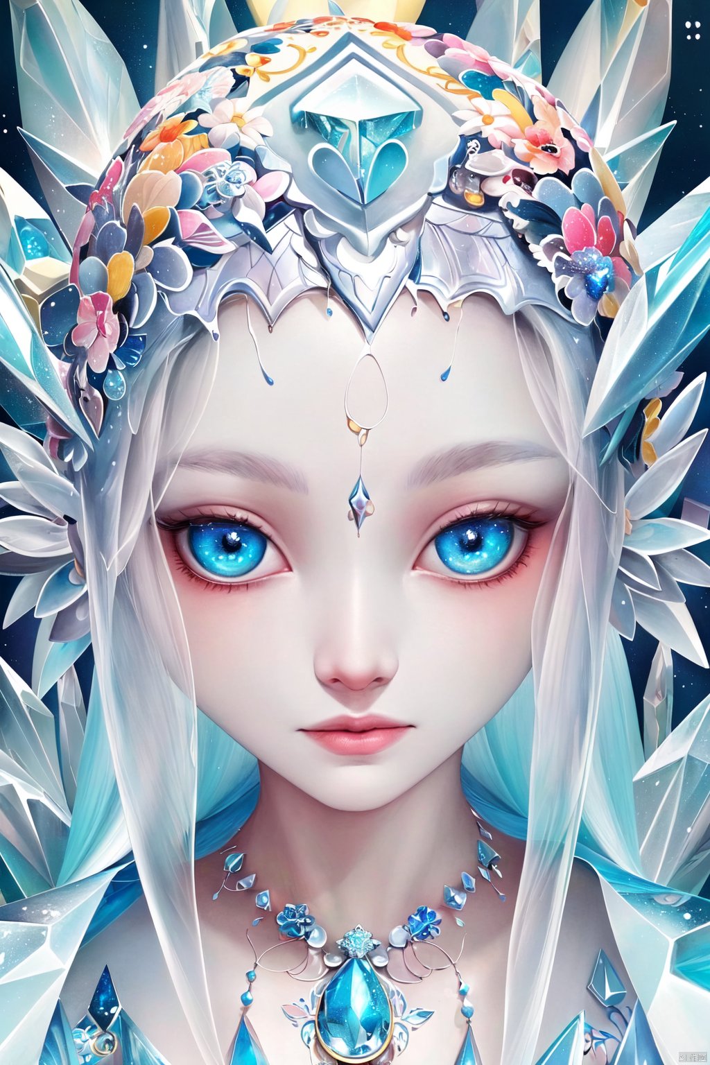 (masterpiece),(best quality),(super fine illustration),(beautiful and detailed eyes),{very detailed light},{painting},{{very fine 8K CG wallpaper}},anime,1girl,solo,beautiful detailed ice,beautiful detailed water,ice palace,galaxy,gem,jewelry,necklace,yaomo<lora:EMS-378912-EMS:1.000000>