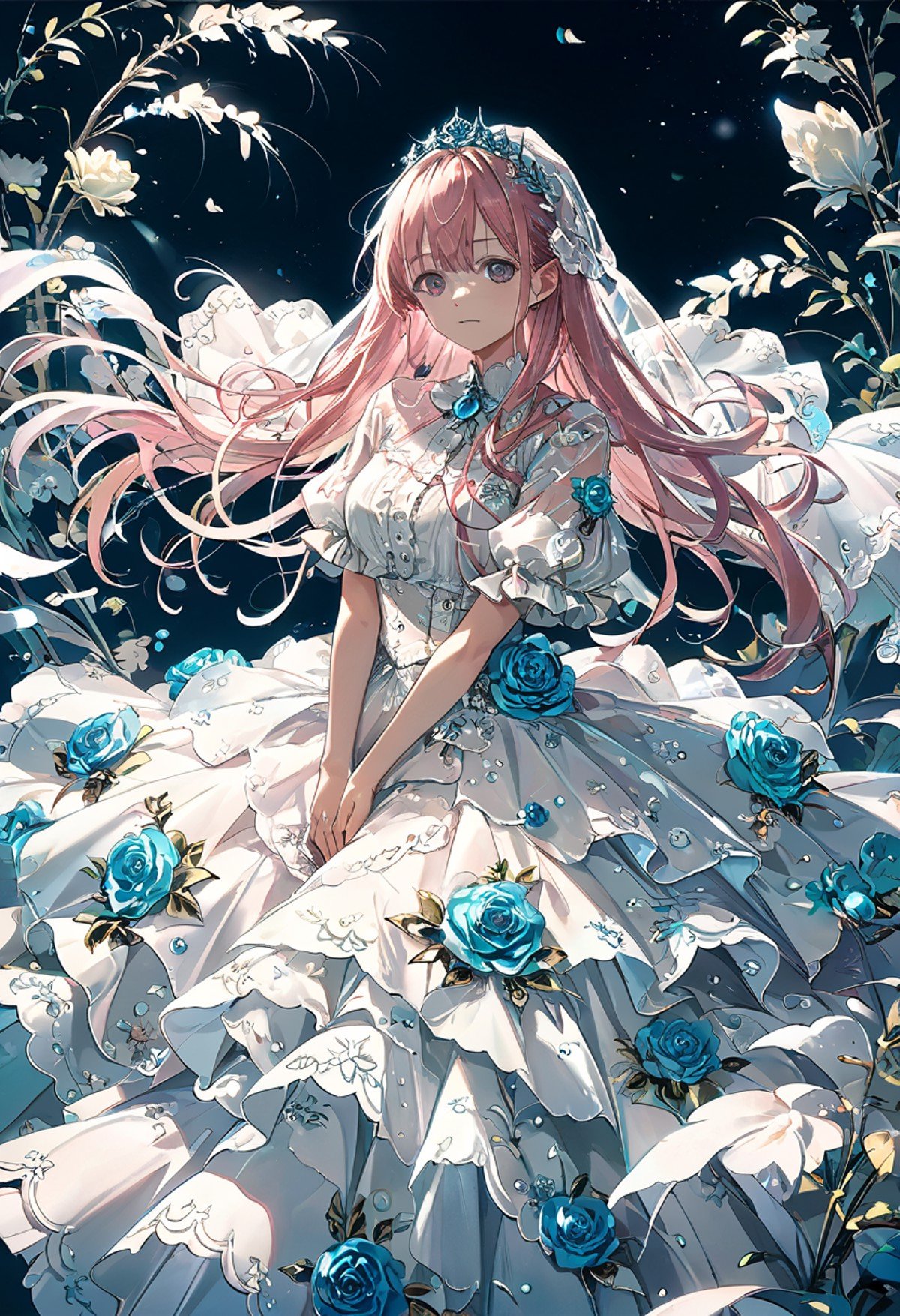 1girl, wedding dress, clothing with intricate frills and embroidery, bridal veil, luxurious clothing, detailed background, incredibly absurdres, colorful, HD, hyper detailed, ultra detailed, score_9, score_8_up, score_7_up, source_anime, perfect anatomy, masterpiece, best quality, very aesthetic, <lora:WD-XLPony_v002:0.8>, see-through, layered, v arms, pink, long hair, score_9, score_8_up, score_7_up , source_anime, masterpiece, best quality, perfect anatomy , very aesthetic , absurdres