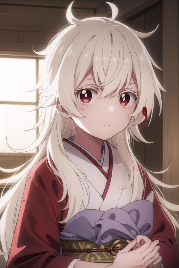 summertimehaine, <lora:summertime haine s1-lora-nochekaiser:1>,haine, long hair, bangs, (red eyes:1.3), white hair,BREAK japanese clothes, kimono, red kimono,BREAK indoors,BREAK looking at viewer,BREAK <lyco:GoodHands-beta2:1>, (masterpiece:1.2), best quality, high resolution, unity 8k wallpaper, (illustration:0.8), (beautiful detailed eyes:1.6), extremely detailed face, perfect lighting, extremely detailed CG, (perfect hands, perfect anatomy),