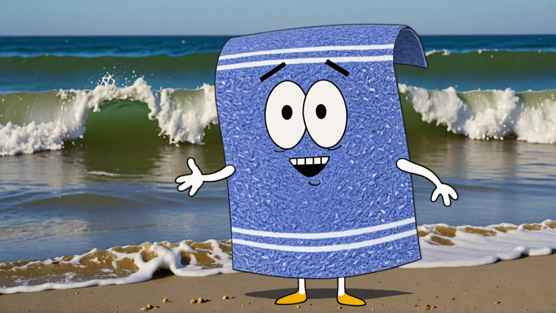 Photo of Towelie surfing in ocean <lora:Towelie_v420:0.8>