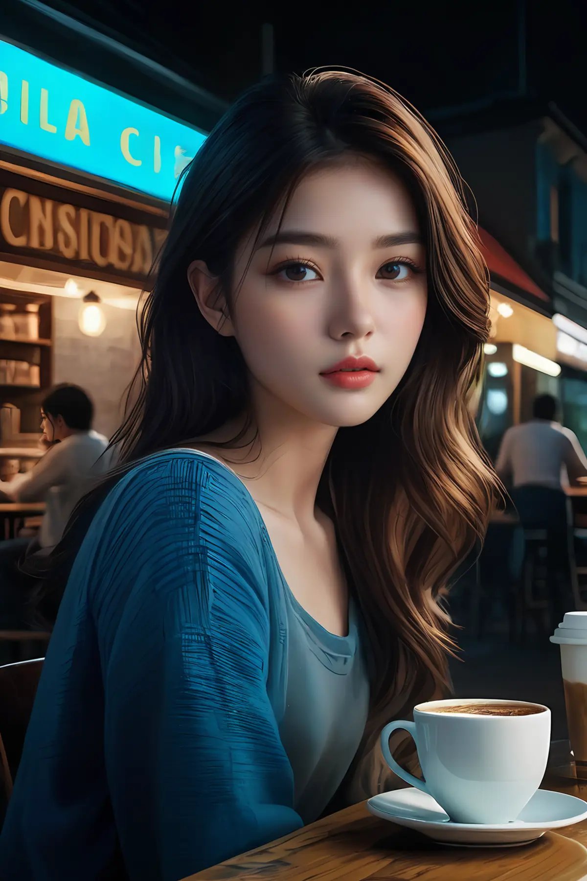 Best quality,masterpiece,ultra high res,1girl,cafe,unique,iconic,beautiful,cute,perfect,detailed,innocent,elegant,intricate,best,light,saturated colors,artistic,sharp focus,color,composition,dramatic,full,crisp,extremely detail,professional,cinematic,singular,fine,epic,stunning,gorgeous,winning,