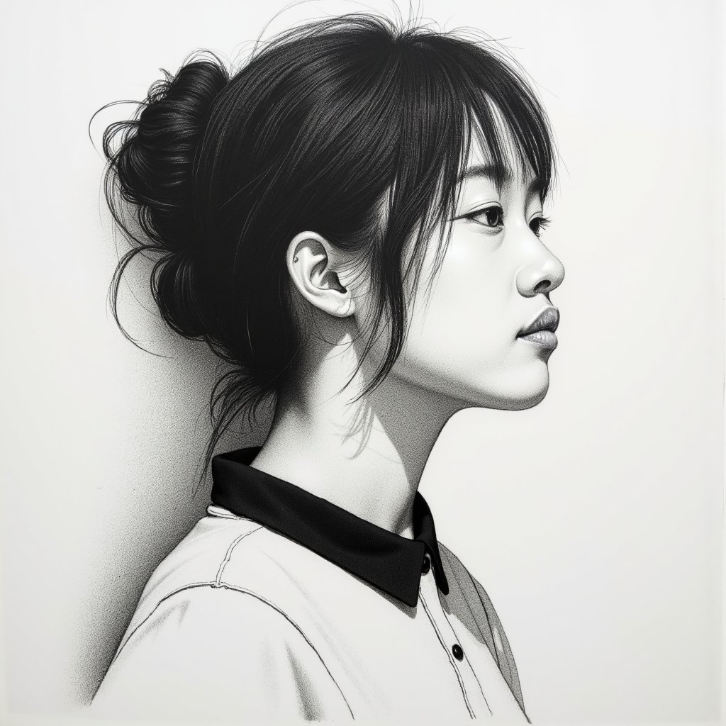 arafed drawing of a woman with a black collared shirt,charcoal portrait,detailed face of a asian boy,side profile waist up portrait,korean artist,detailed charcoal sketch,angle profile portrait,jung gi kim,detailed charcoal drawing,a charcoal drawing,portrait of a japanese teen,charcoal drawing,side profile cenetered portrait,side profile centered portrait,side profile portrait,black and white charcoal sketch,light charcoal drawing,charcoal sketch,portrait drawing,chiaroscuro portrait,rough charcoal sketch,professional portrait drawing,portrait a 1 5 - year - old boy,realistic graphite,charcoal pencil,charcoal and champagne,artsation contest winner,head centered portrait,portrait of 1 5 - year - old boy,realistic. cheng yi,kim jung gi,pencil and charcoal,charcoal on paper,