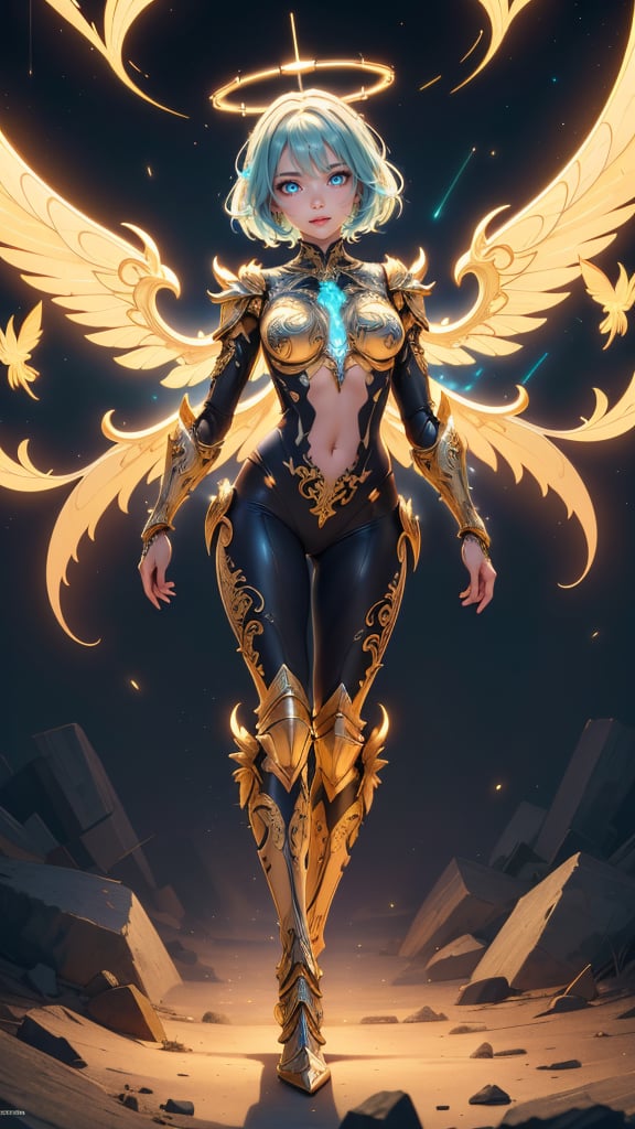 (best quality, masterpiece, colorful, dynamic angle, highest detailed)upper body photo, full body photo, fashion photography of cute mechangel, glowing 4 wings, solo, glowing armor, glowing halo, building, glowing mechanical 4 wings (intricate details, hyperdetailed:1.15), detailed, light passing through hair, (official art, extreme detailed, highest detailed), HDR+