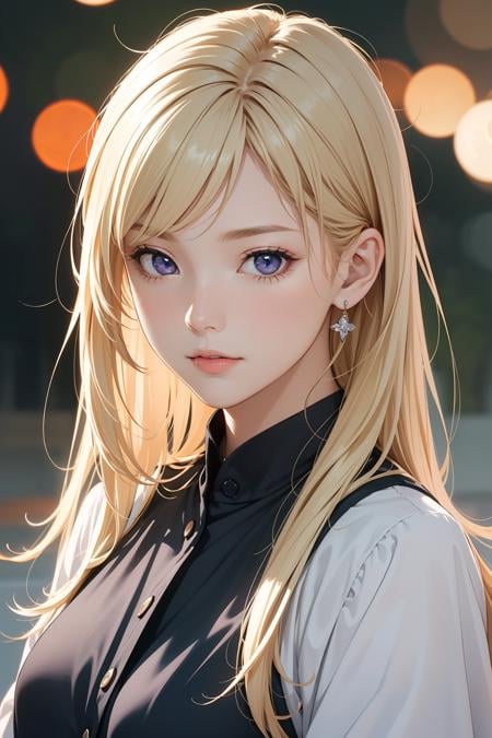 1girl, upper body, (masterpiece, best quality), RAW photo, 16k wallpaper, extremely detailed CG, amazing, ultra detailed, hyperrealistic, official art, High quality texture, incredibly absurdres, highres, 18 years old, cute girl, blonde hair, beautiful face, detailed dark indigo eyes,  epiCPhoto