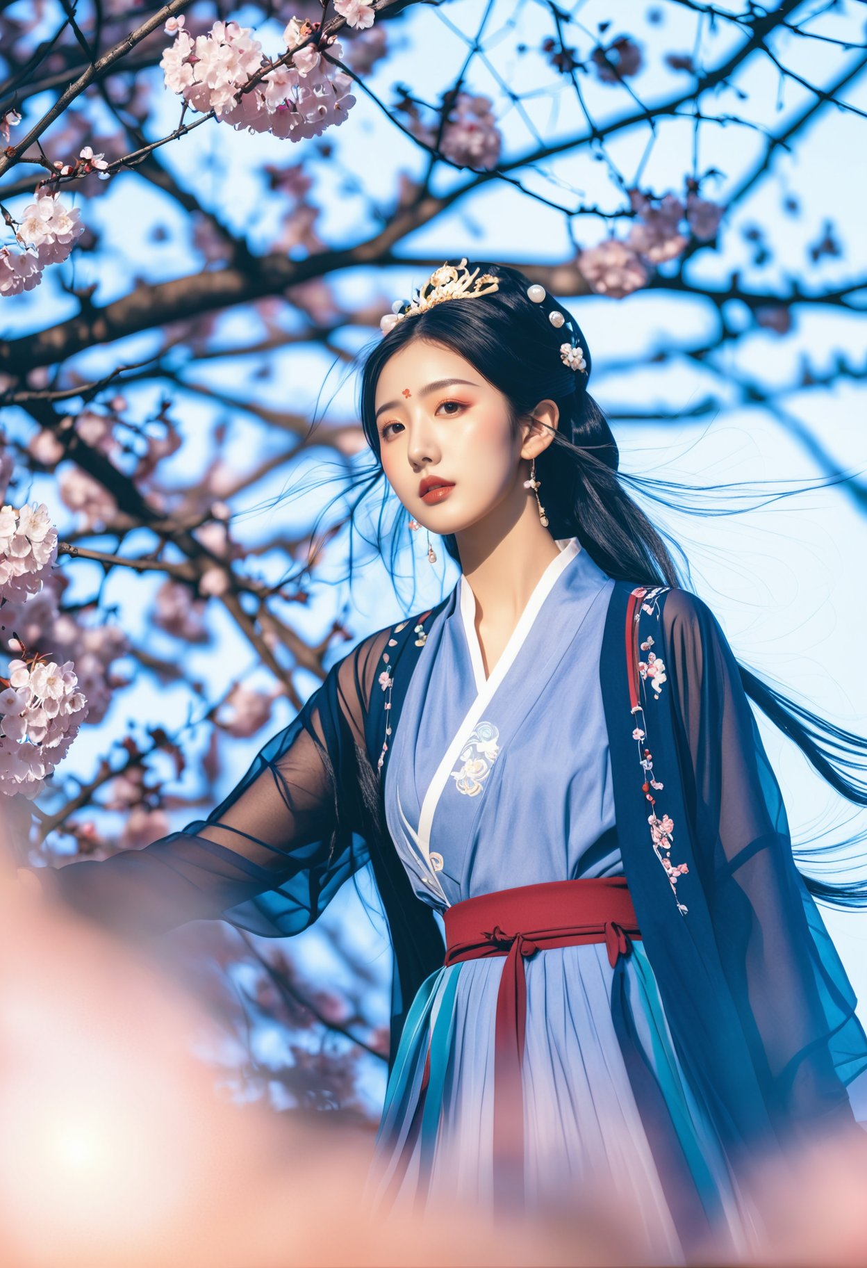 photograph Photograph, ethereal woman in traditional Asian attire, adorned with delicate headpiece, surrounded by blooming cherry blossoms, soft pastel colors, serene expression, intricate floral patterns on clothing, gentle sunlight filtering through petals, tranquil and harmonious atmosphere., 50mm . cinematic 4k epic detailed 4k epic detailed photograph shot on kodak detailed cinematic hbo dark moody, 35mm photo, grainy, vignette, vintage, Kodachrome, Lomography, stained, highly detailed, found footage