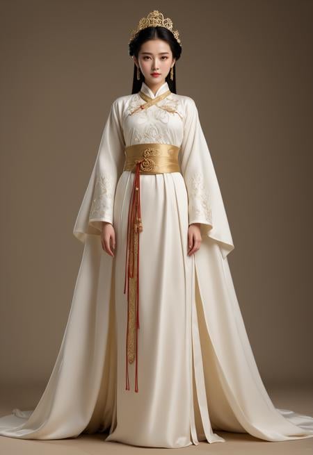 A young and beautiful princess from ancient Chinese film and television dramas,with a full body front photo, dressed in white,The style is simple and avant-garde, lively and cute, and she stands with her hands on her hips,