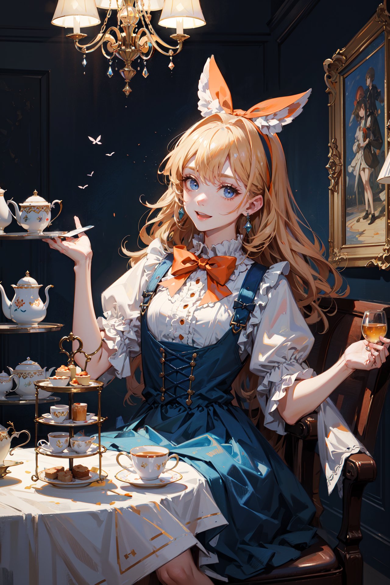 ((best quality, masterpiece, absurbres, super-resolution)) (Blue and orange) Alice in Wonderland, Tea Party