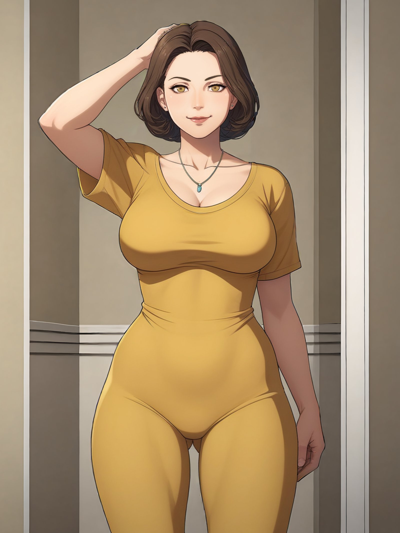 score 9 up, score 8 up, score 7 up, highres, absurdres, <lora:Nintendo_Intelligent_Systems_Various_Fire_Emblem_Character_GameCG_Artstyle_PonyXL:1> milf, looking at viewer, cameltoe, standing, sexy pose,