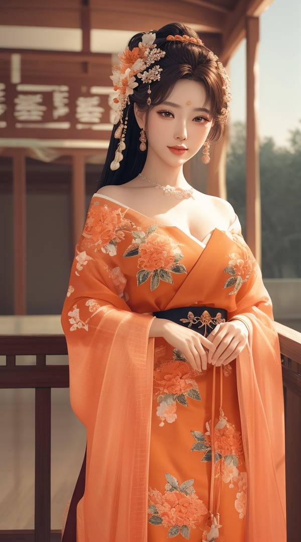 (,1girl, ,best quality, ),looking at viewer, <lora:391-DA-国风-抹胸汉服:0.8> ,ultra detailed background,ultra detailed background,ultra realistic 8k cg,, ,masterpiece, (( , )),, ,tamari \(flawless\),     ,  orange blossoms,  (()), (), ,,