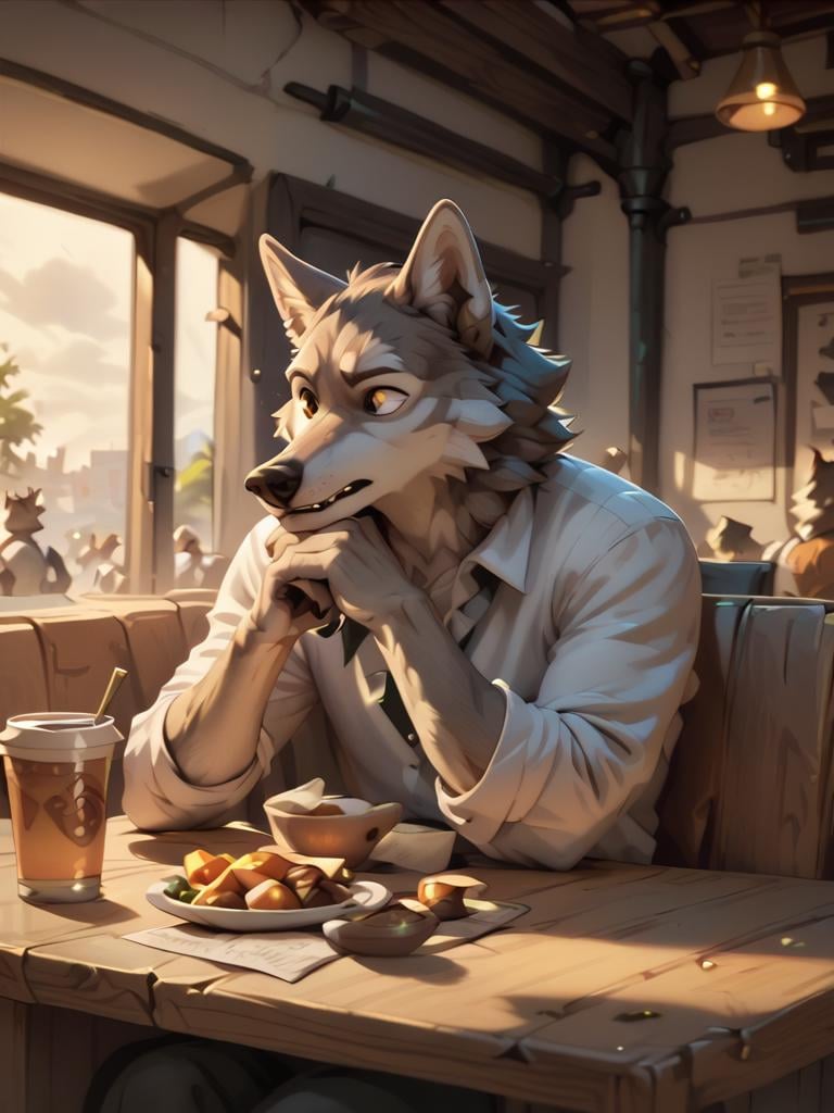 score_9,score_8_up,score_7_up,score_6_up,score_5_up,score_4_up,<lora:Wakfu_CartoonV02-000009:1>,source_furry,gentleman wolf sit at a table at a cafe,wolf,gentleman,solo focus,rating_safe,