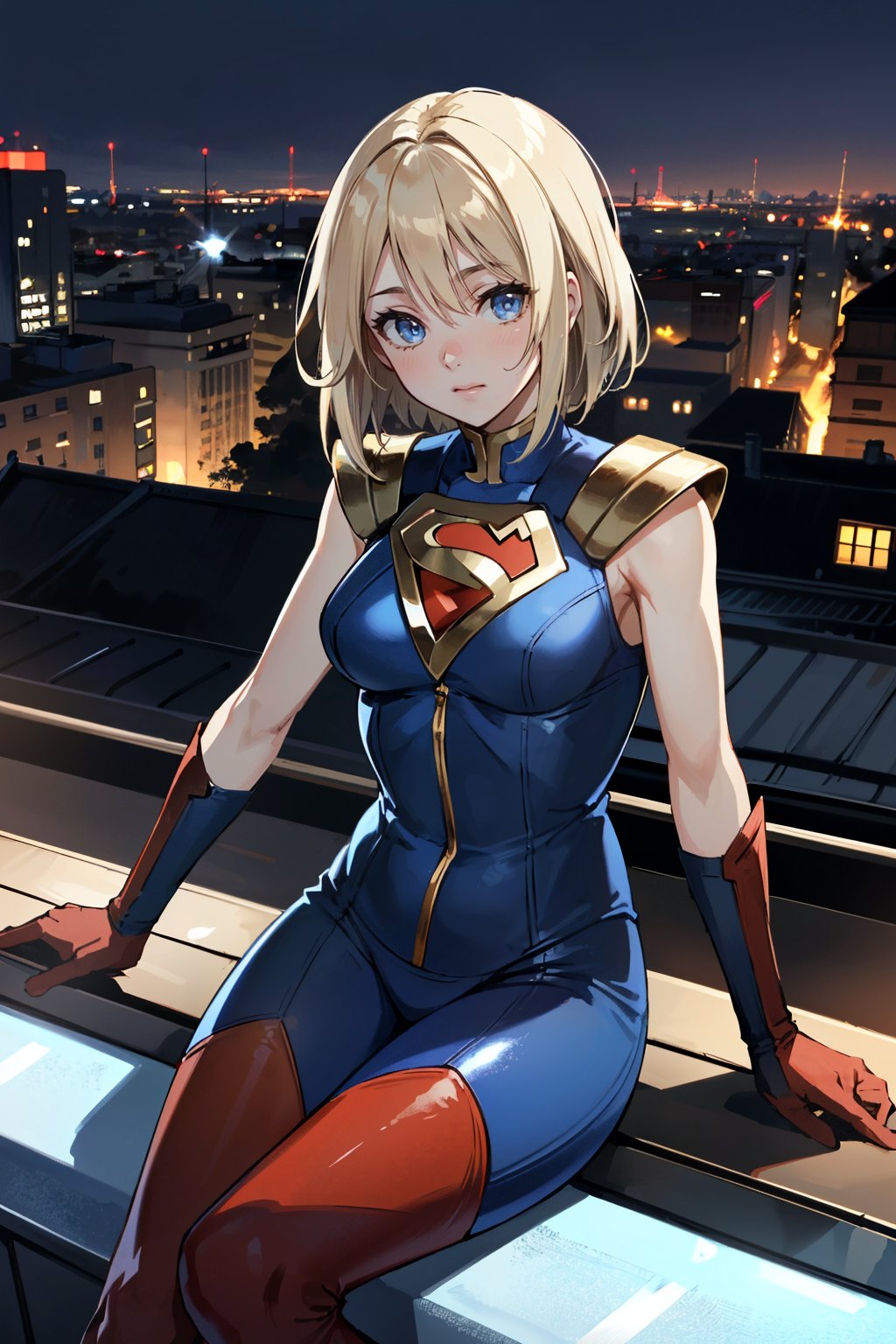 ((ultra detailed, masterpiece, absurdres)) <lora:I2SGirl:0.8>I2SGirl, medium hair, blonde hair, blue eyes, overlooking the city from a rooftop bar at night, chic outfit, sitting