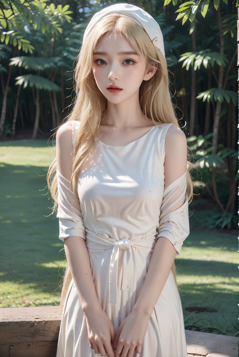 1 girl,masterpiece,High price,Ultra-high resolution,Professional photography,Pale skin,Cover,High-end luxury,(Depth of field:1.2),(Scattered scenery:1.4),Cute, Lori, curly hair, blonde hair, hat, blue ,eyes, <lora:YG极致少女脸型:0.85>,