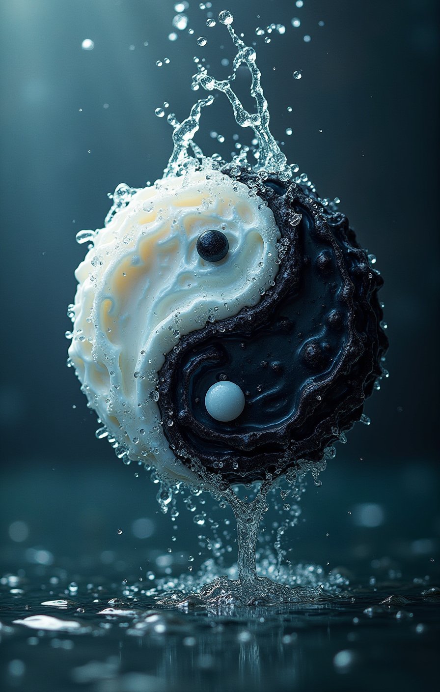 masterpiece,best quality,yin yang concept,<lora:太极3.0-000002:0.7>,((water drops)),wet clothes,((beautiful detailed water)),((floating)),dynamic angle,<lora:太极 (2):1>