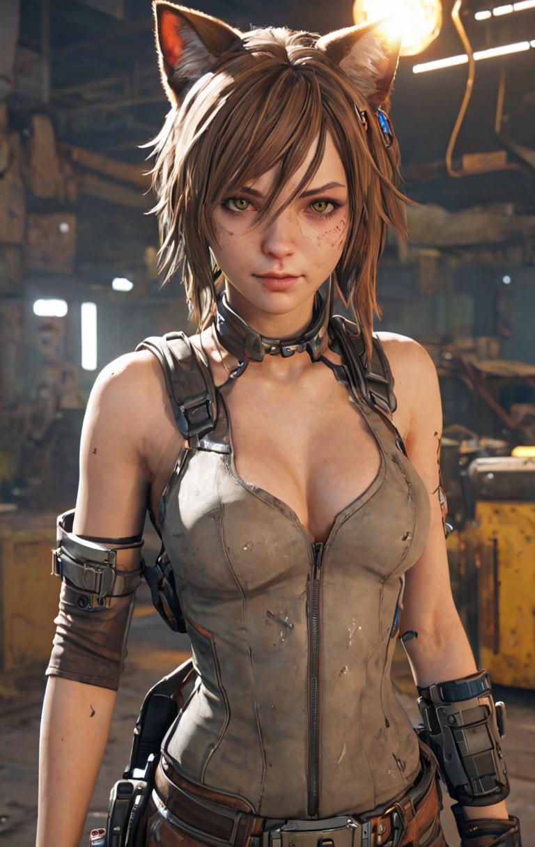 cute cat girl, by Yoji Shinkawa and Guweiz in the style of Borderlands, unreal engine, depth of field, 8k uhd, raytracing, cinematic lighting,