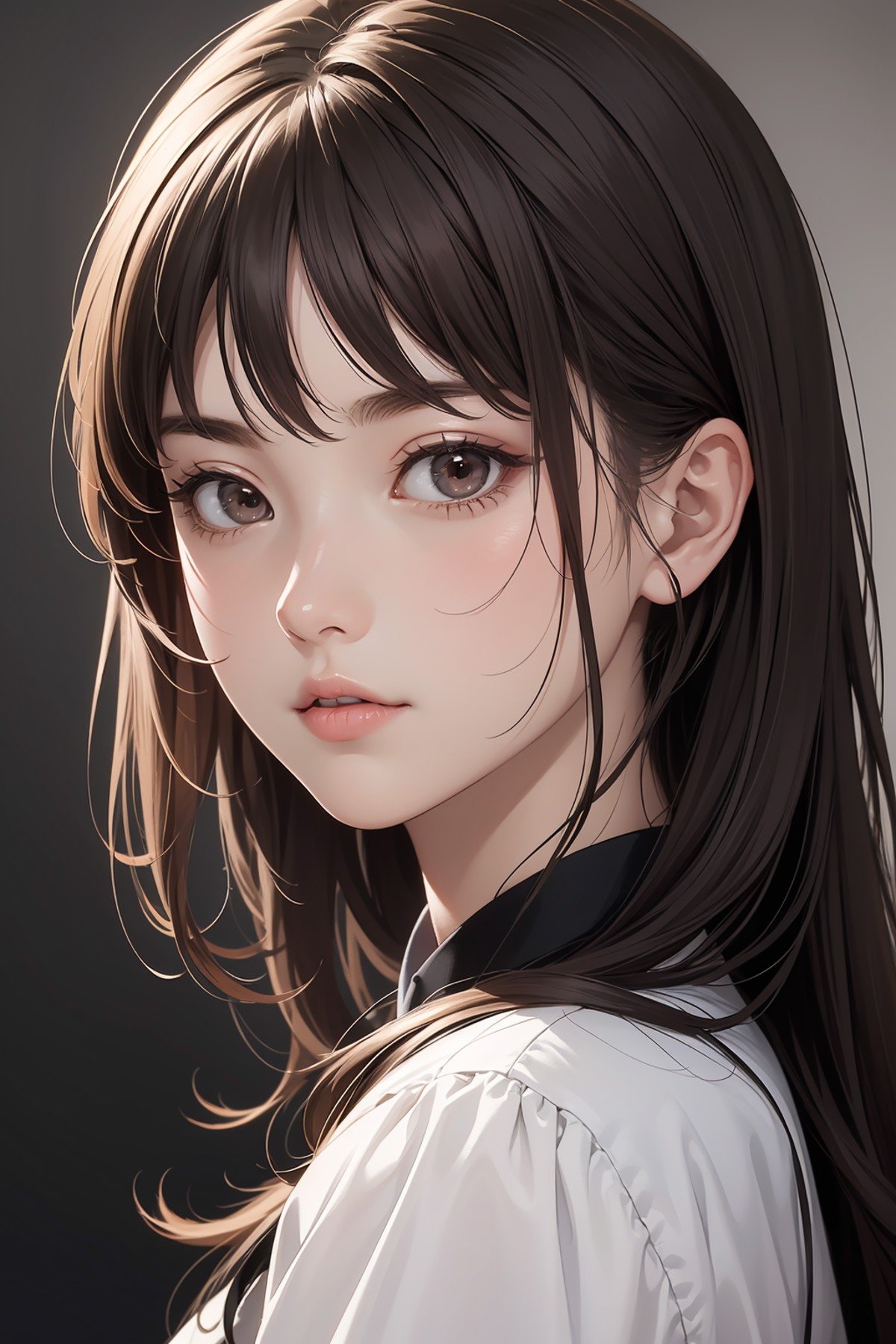 1girl, upper body, best quality, RAW photo, 16k wallpaper, extremely detailed CG, amazing, ultra detailed, hyperrealistic, official art, High quality texture, incredibly absurd-res, high-res, 18 years old, cute girl, beautiful face, detailed dark brown eyes