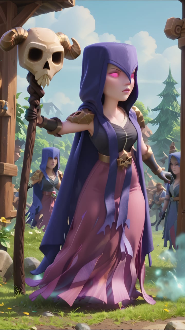 score_9, score_8_up, score_7_up, anime screencap, witch_coc, hood, no pupils, staff, holding staff, wide hips, looking away<lora:EMS-463729-EMS:1.000000>