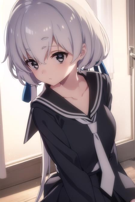 junkokonno, <lora:junko konno s2-lora-nochekaiser:1>,junko konno, low twintails, (black eyes:1.5), twintails, white hair,BREAK sailor dress, serafuku, skirt, school uniform, white necktie, necktie, long sleeves,BREAK looking at viewer, full body,BREAK indoors, classroom,BREAK <lyco:GoodHands-beta2:1>, (masterpiece:1.2), best quality, high resolution, unity 8k wallpaper, (illustration:0.8), (beautiful detailed eyes:1.6), extremely detailed face, perfect lighting, extremely detailed CG, (perfect hands, perfect anatomy),