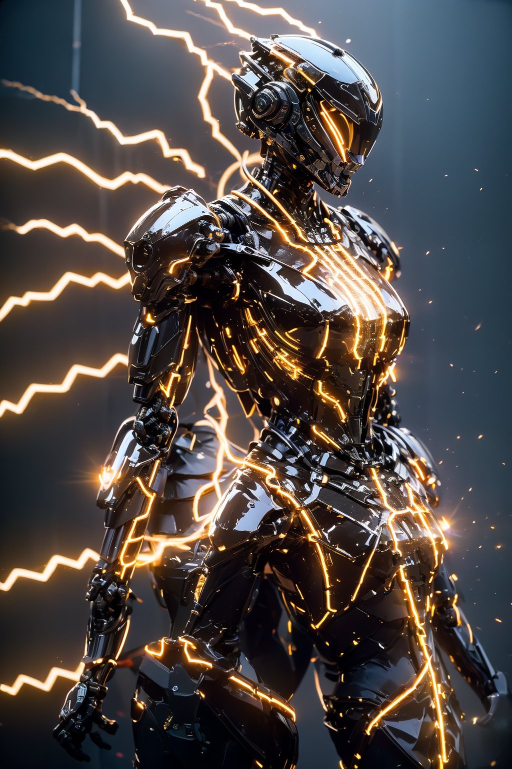 <lora:AgainRealistic_v2.0:1>,AgainRealistic_v2.0, solo, science fiction, electricity, glowing, 1girl, armor, robot, helmet, power armor, standing, black background, cowboy shot, humanoid robot, cable, breasts, cyborg, robot joints, android, arms at sides