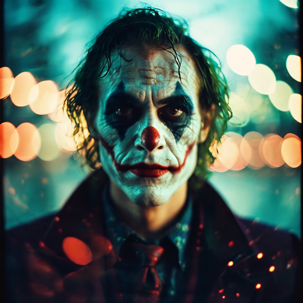 portrait of The Joker <lora:Toy_Camera:0.8>, , film, bokeh, professional