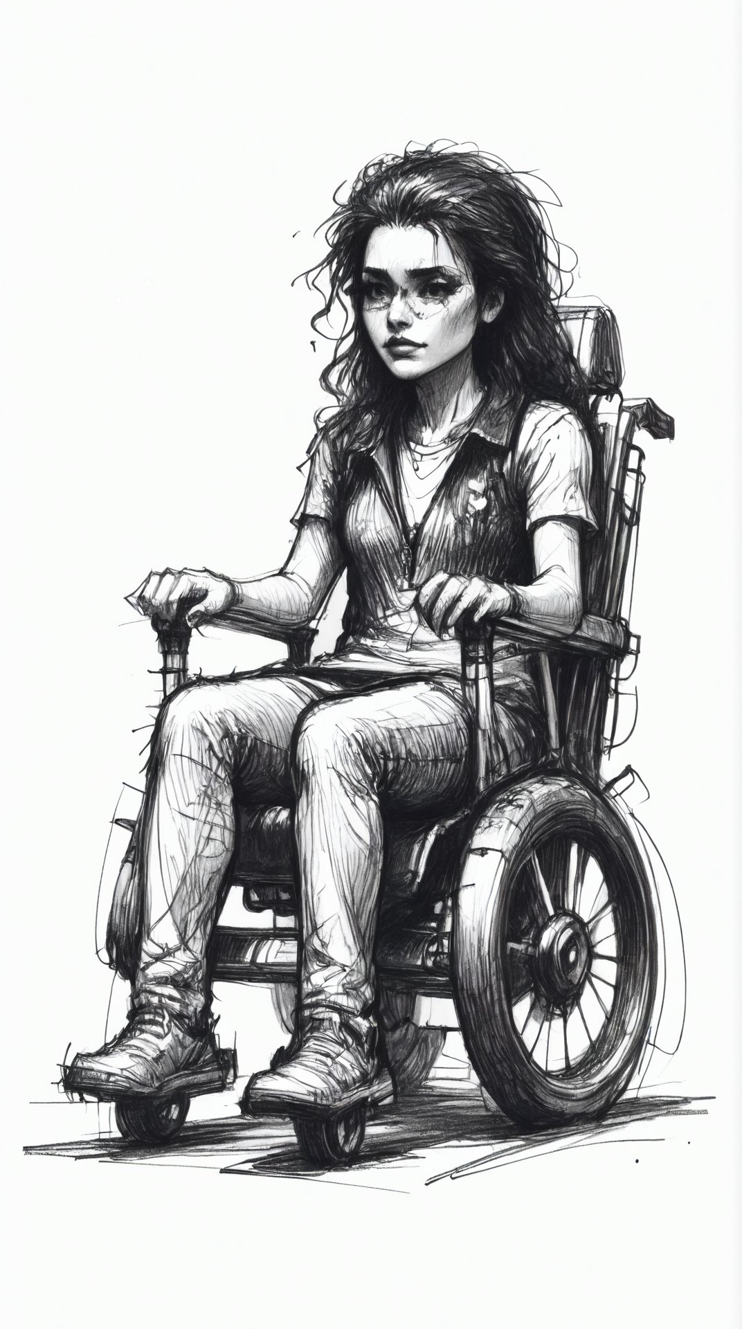 monochrome, charcoal sketch, detailed sketch (messy lines:0.6) Wheelchair