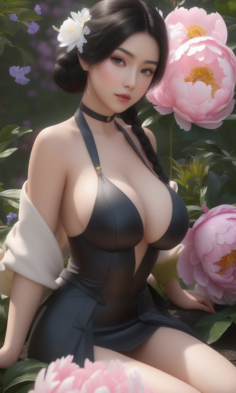 (,1girl, pov,best quality, )masterpiece, fantasy, realistic,science fiction,mole, ultra realistic 8k cg, ,tamari \(flawless\),  cleavage,large breasts  ,peony \(flower\),       ((()))