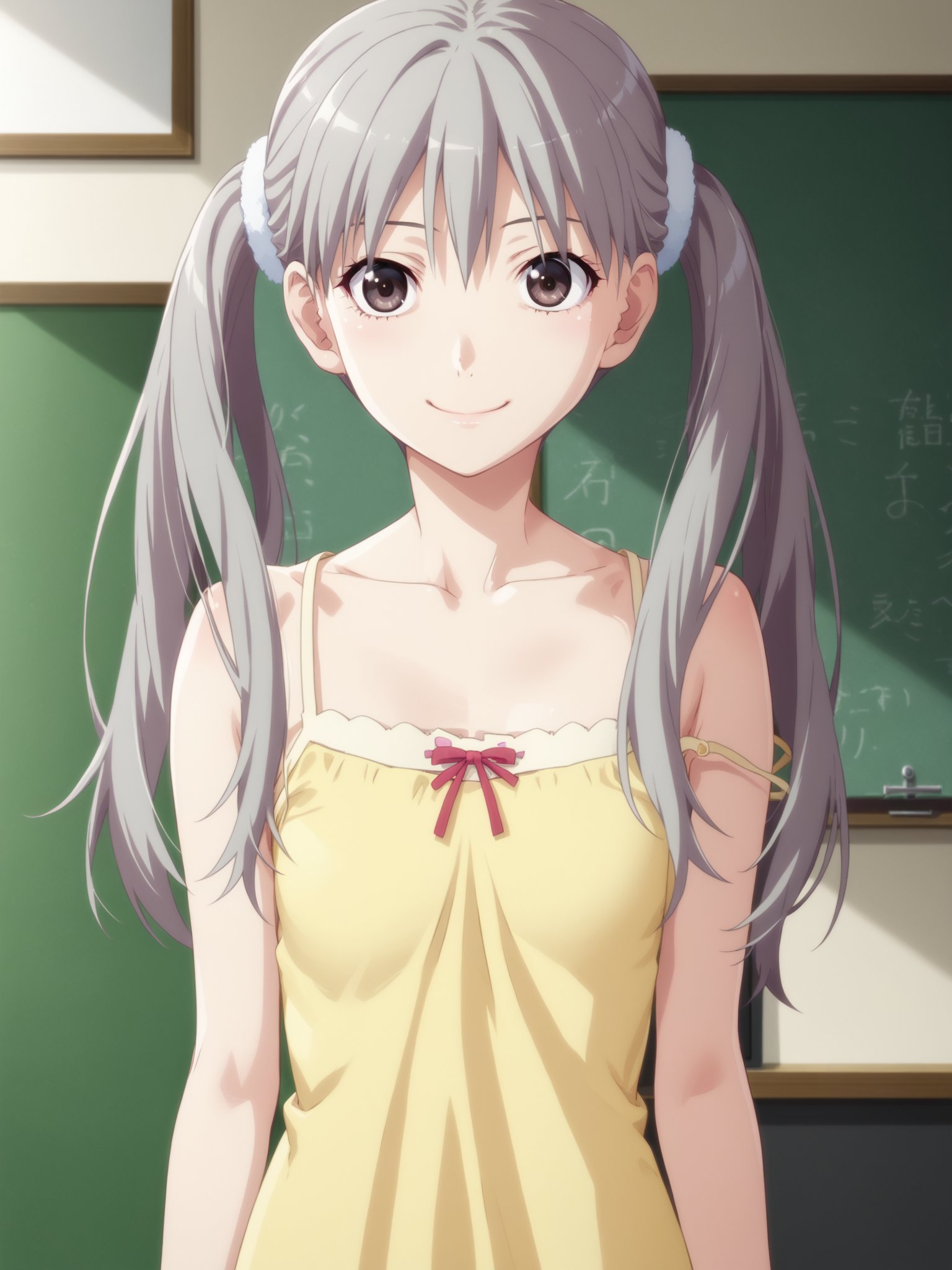 <lora:OikuraSodachi:1>, oikurasodachi, 1girl, smile, yellow camisole