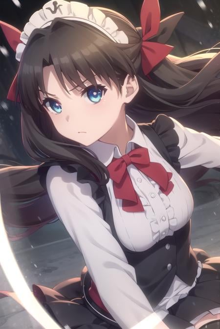 rintohsaka, <lora:rin tohsaka prisma s2s3-lora-nochekaiser:1>,rin tohsaka, long hair, black hair, two side up, aqua eyes, bow, hair bow,BREAK thighhighs, dress, frills, black thighhighs, zettai ryouiki, long sleeves, maid, maid headdress, red dress,BREAK outdoors, snow,BREAK looking at viewer, (cowboy shot:1.5), dynamic pose,BREAK <lyco:GoodHands-beta2:1>, (masterpiece:1.2), best quality, high resolution, unity 8k wallpaper, (illustration:0.8), (beautiful detailed eyes:1.6), extremely detailed face, perfect lighting, extremely detailed CG, (perfect hands, perfect anatomy),