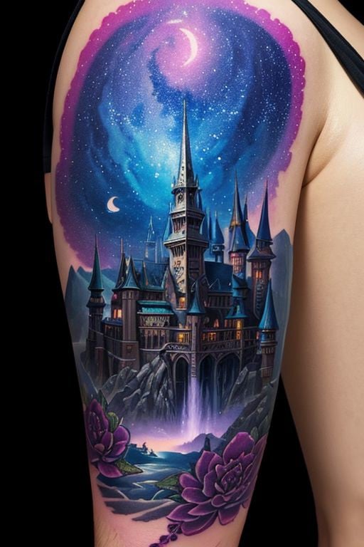 close up of a fantasy tattoo 