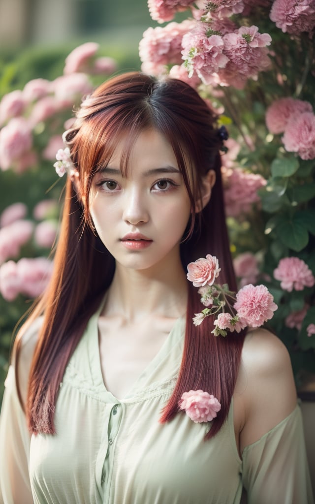 (((masterpiece))),(((best quality))),anime style,2d,slight elegant 1girl,solo,Dull as a Falconer,Colored hairstyle,flower in hair,key visual,