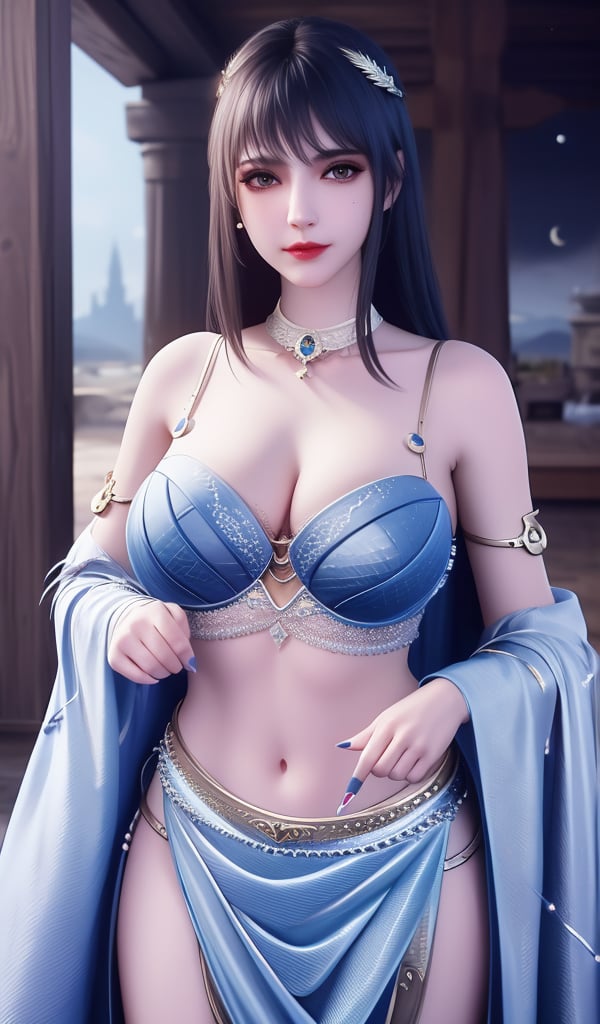 <lora:644-DA-神印王座-圣采儿-TYPE1:0.8>(,1girl, ,best quality, ),looking at viewer,masterpiece, (( , )),, realistic,science fiction,mole, ultra realistic 8k cg, crescent moon, (cleavage), (),