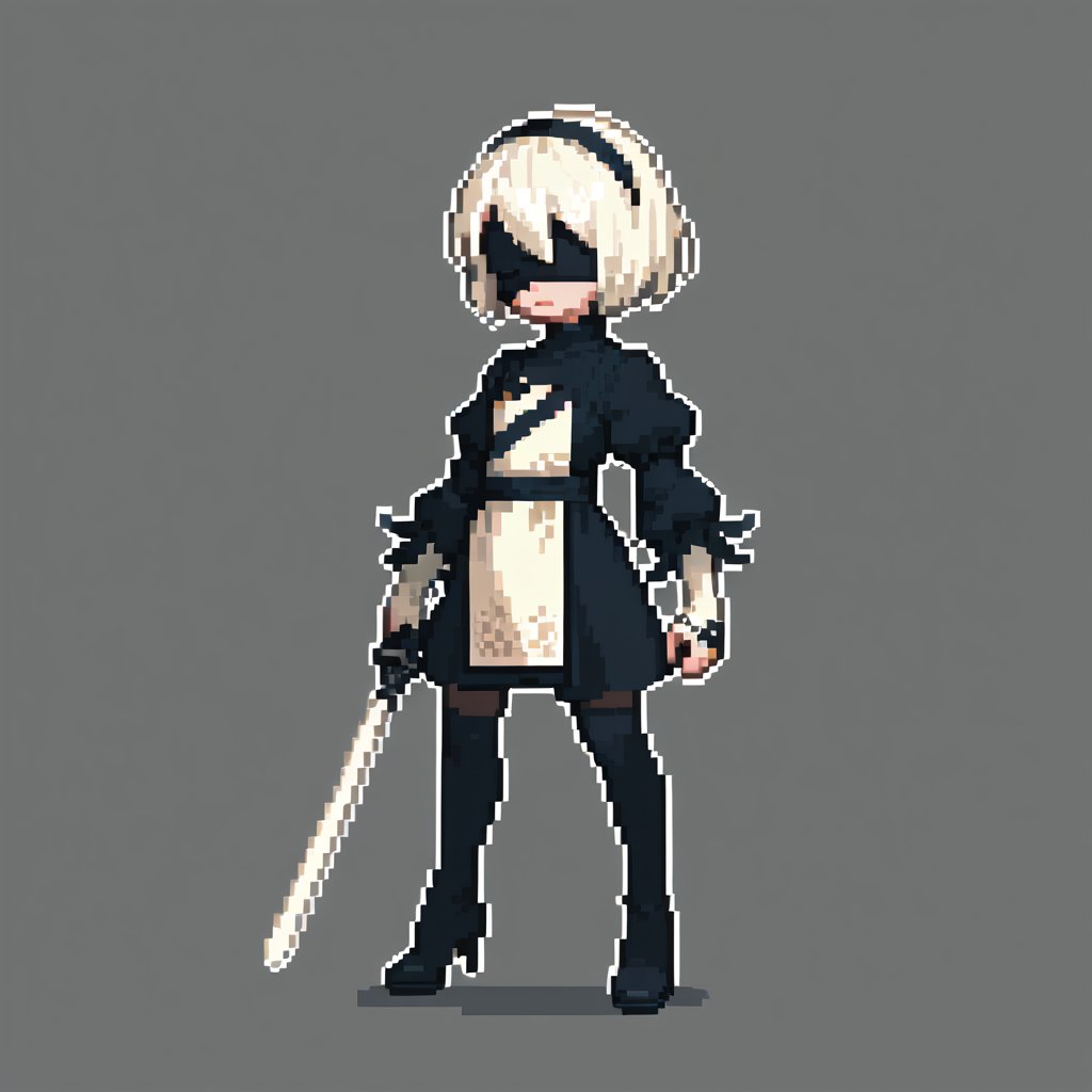 score_9, score_8_up, score_7_up, 2b from nier automata, pixel art, solo