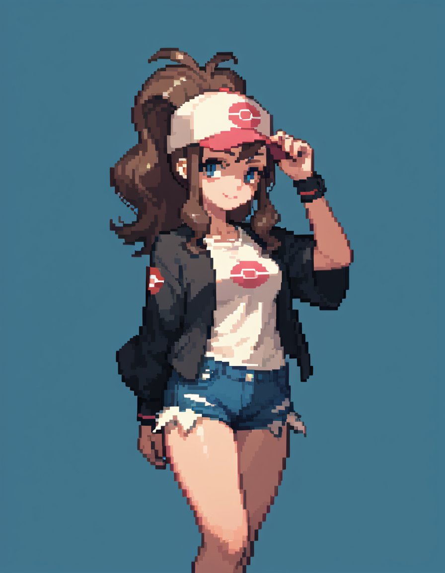 score_9, score_8_up, score_7_up, hilda from pokemon, pixel art, solo