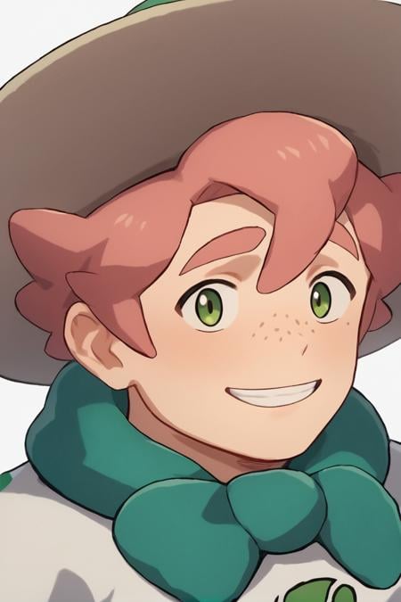 score_9, score_8_up, score_7_up, source_anime, source_explicitMilo, 1boy, solo, green eyes, pink hair, hat, freckles, male focus, close up, smile<lora:detailed_notrigger:1><lora:Milo_-_Pokemon_Sword__Shield:1> <lora:Smoothanime:1>