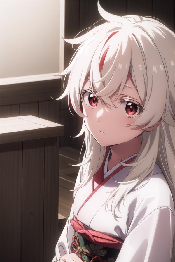 summertimehaine, <lora:summertime haine s1-lora-nochekaiser:1>,haine, long hair, bangs, (red eyes:1.3), white hair,BREAK japanese clothes, kimono, red kimono,BREAK indoors,BREAK looking at viewer,BREAK <lyco:GoodHands-beta2:1>, (masterpiece:1.2), best quality, high resolution, unity 8k wallpaper, (illustration:0.8), (beautiful detailed eyes:1.6), extremely detailed face, perfect lighting, extremely detailed CG, (perfect hands, perfect anatomy),