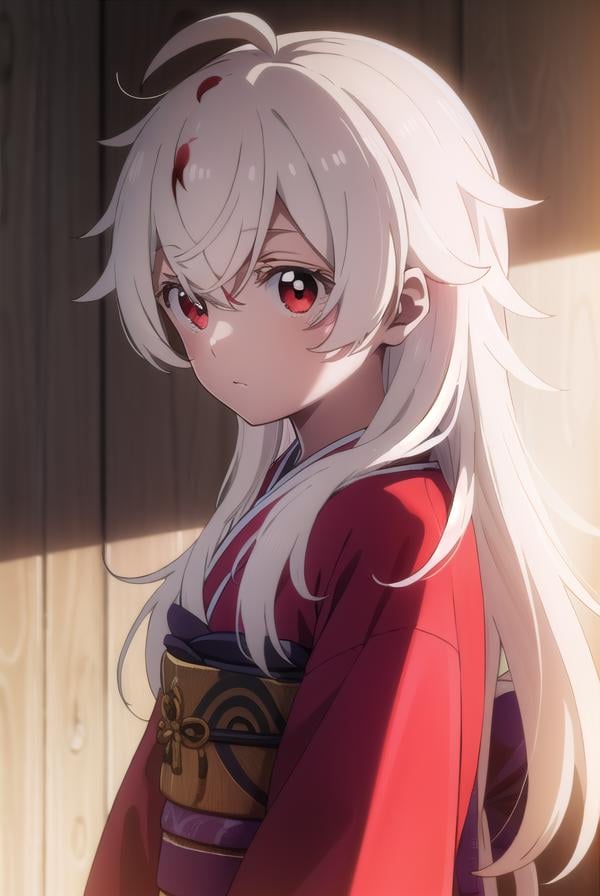 summertimehaine, <lora:summertime haine s1-lora-nochekaiser:1>,haine, long hair, bangs, (red eyes:1.3), white hair,BREAK japanese clothes, kimono, red kimono,BREAK indoors,BREAK looking at viewer,BREAK <lyco:GoodHands-beta2:1>, (masterpiece:1.2), best quality, high resolution, unity 8k wallpaper, (illustration:0.8), (beautiful detailed eyes:1.6), extremely detailed face, perfect lighting, extremely detailed CG, (perfect hands, perfect anatomy),