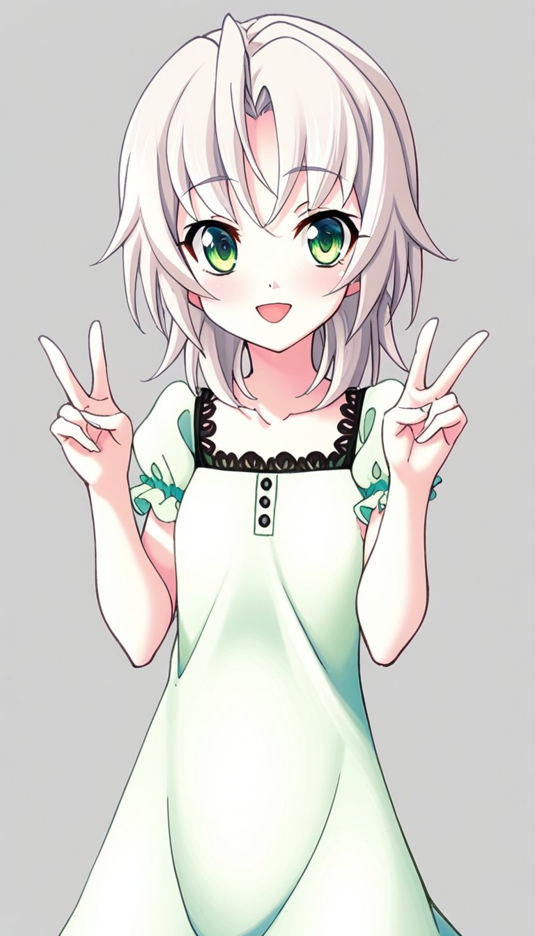 1girl,noelle,memories off 6,green dress,dressnoelle,solo,smile,simple background,white background,looking at viewer,upper body,cowboy shot,close up,open mouth,double v,masterpiece,best quality,aesthetic,newest,<lora:Fixhands_anime_bdsqlsz_V1:1>,<lora:MemoriesOff6AIO:0.8>,
