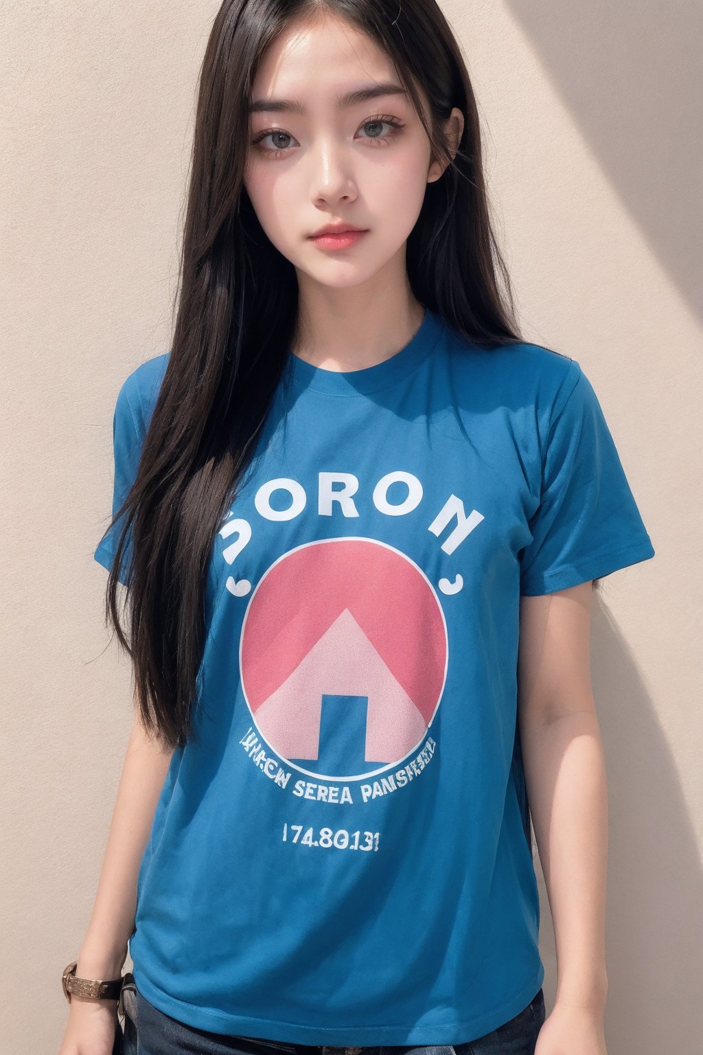 1girl,long hair,t-shirt, 