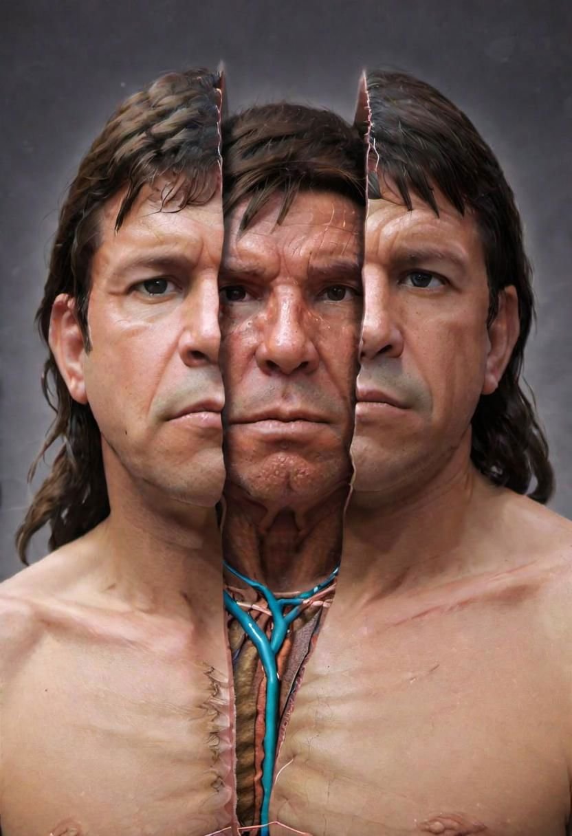 Split head and body, split Ron DeSantis, inside Neanderthal