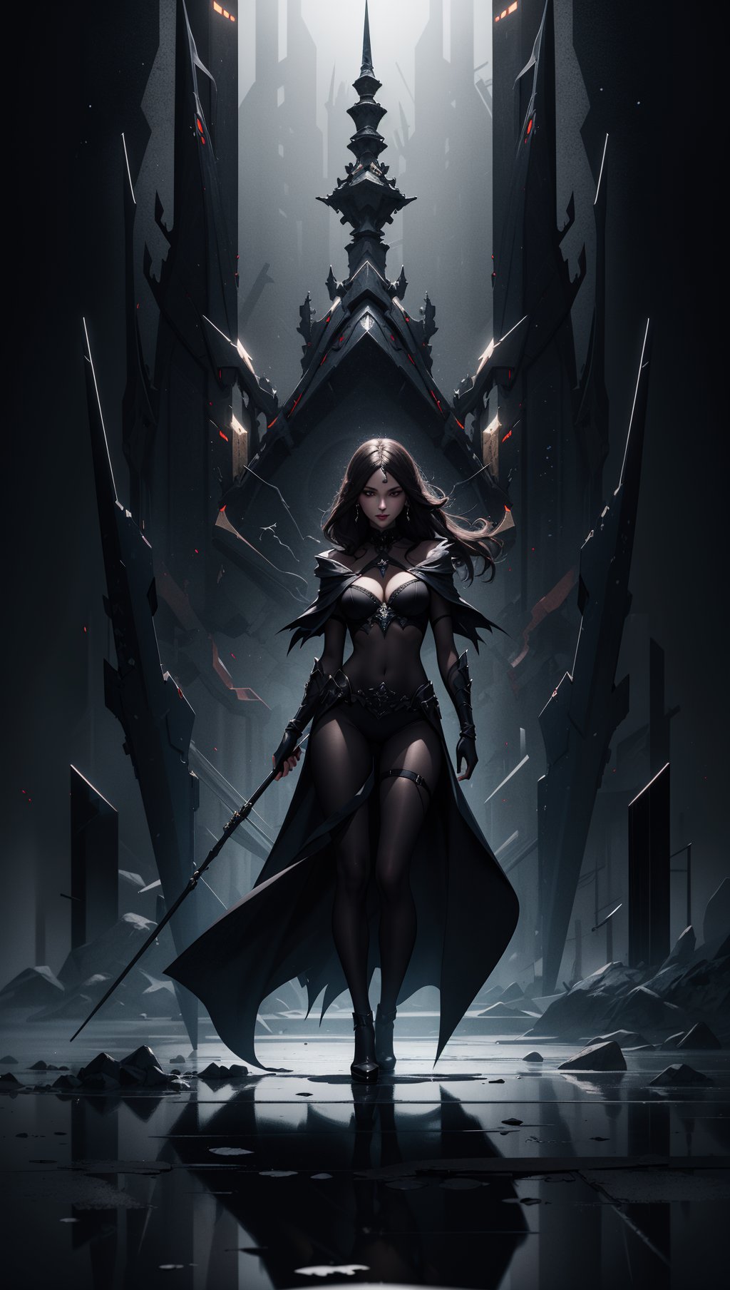 masterpiece,best quality,ultra high res,visually stunning,beautiful,art,(abstract art:1.3),woman,sorceress,dark theme,deep shadow,