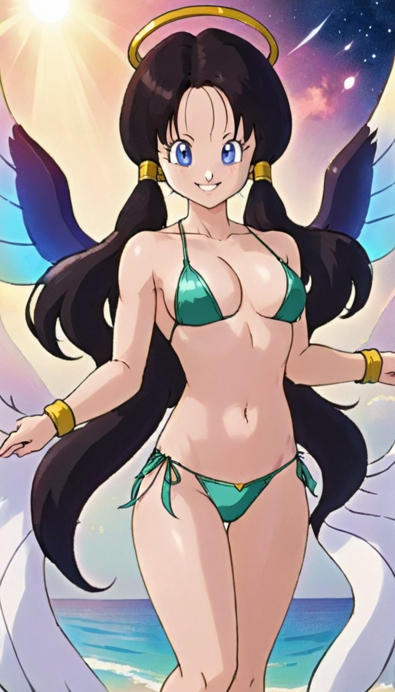 ethereal fantasy concept art of  <lora:VidelDBXL:.9>videl  <lora:SexyConiAI:.3>sexyai 1girl, bikini, censored, smiling <lora:clothing_slider_v19:-7>wings . magnificent, celestial, ethereal, painterly, epic, majestic, magical, fantasy art, cover art, dreamy