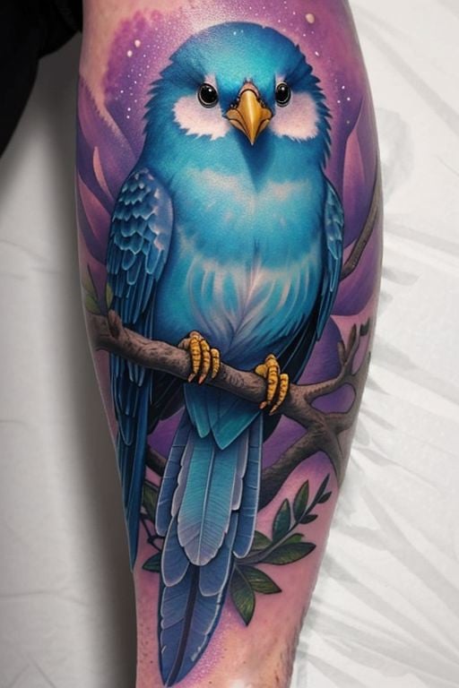 close up of a fantasy bird tattoo 