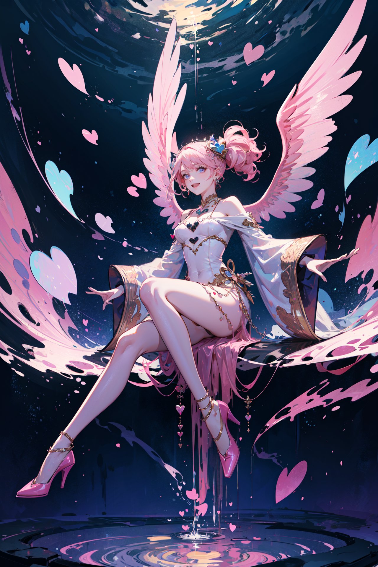 ((best quality, masterpiece, absurbres, super-resolution))  dream, surreal background, floating, universe, godly, mythical, heavenly, extravagant outfit , (((pink hearts)))